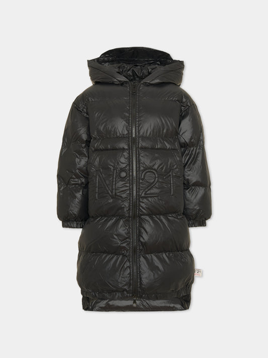 Piumino nero per bambina con logo,N°21 Kids,N2107B N0002 0N900