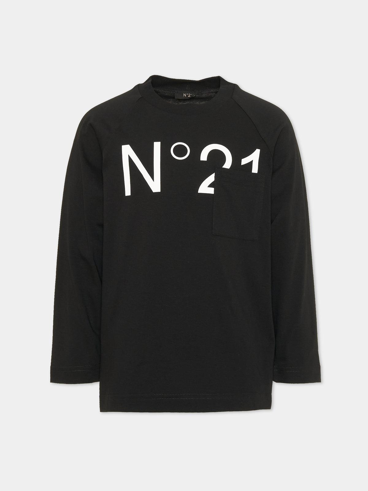 T-shirt a manica lunga nera per bambini,N°21 Kids,N2107Q N0153 0N900