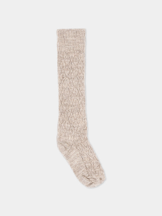 Calzini beige per bambina a costine,Mp Denmark,10 69024 0 489