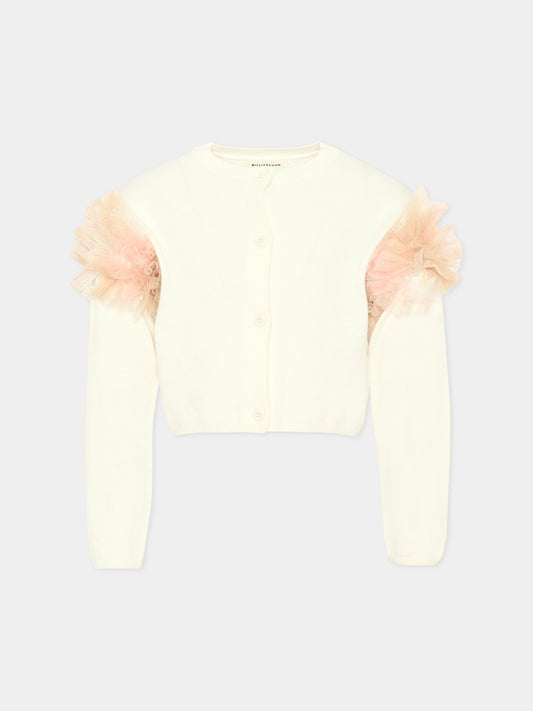 Cardigan avorio per bambina con tulle,Billieblush,U21383 121