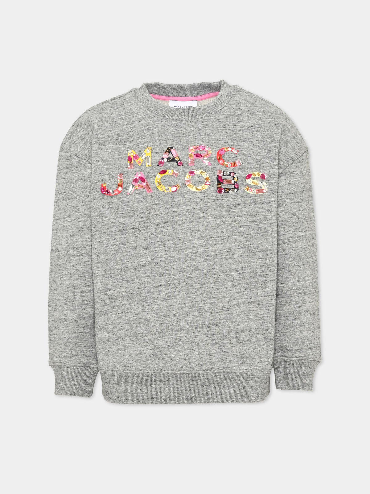 Felpa girocollo grigia per bambina con logo,Marc Jacobs,W60570 A350