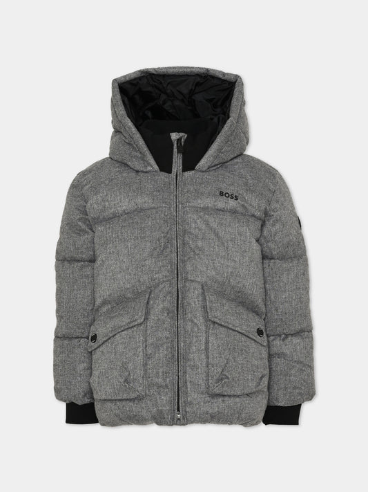 Piumino grigio per bambino con logo,Boss,J52394 A46