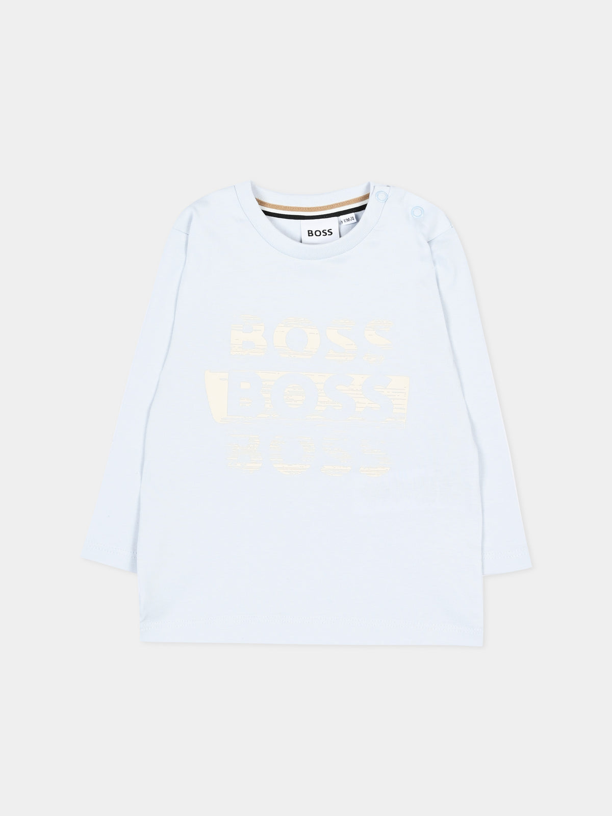 T-shirt a manica lunga celeste per neonato con logo,Boss,J52463 791