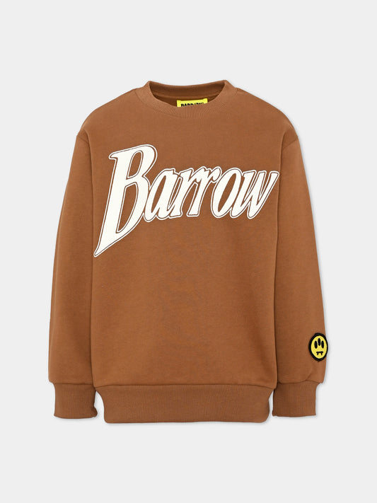 Felpa girocollo marrone con logo per bambini,Barrow,F6BKJUSW162 924