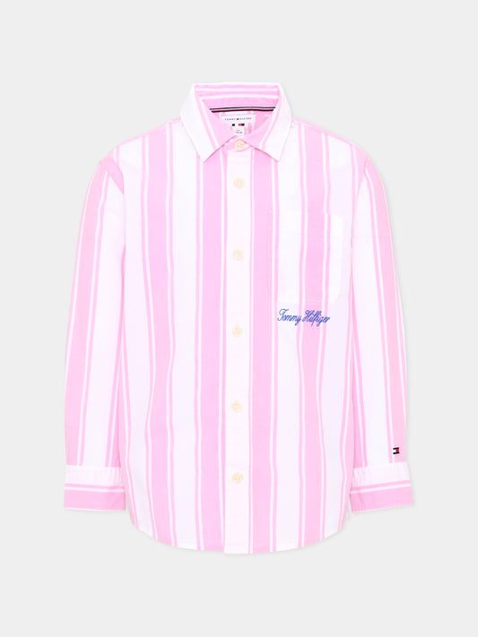 Camicia a manica lunga rosa a righe per bambino,Tommy Hilfiger Junior,KB0KB10566 TOU