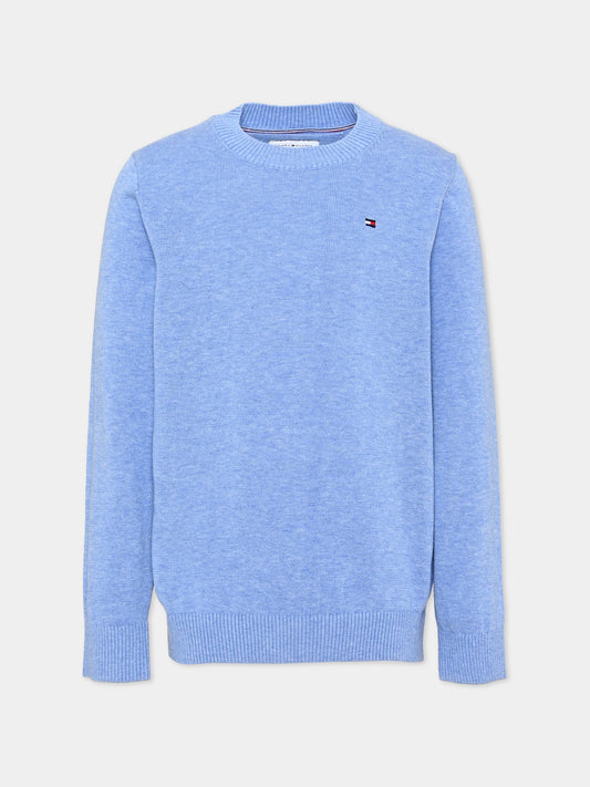 Maglione azzurro per bambino con logo,Tommy Hilfiger Junior,KB0KB10307 C8P