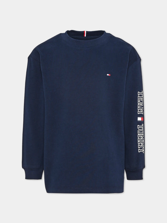 T-shirt a manica lunga blu con logo per bambino,Tommy Hilfiger Junior,KB0KB10512 C1G