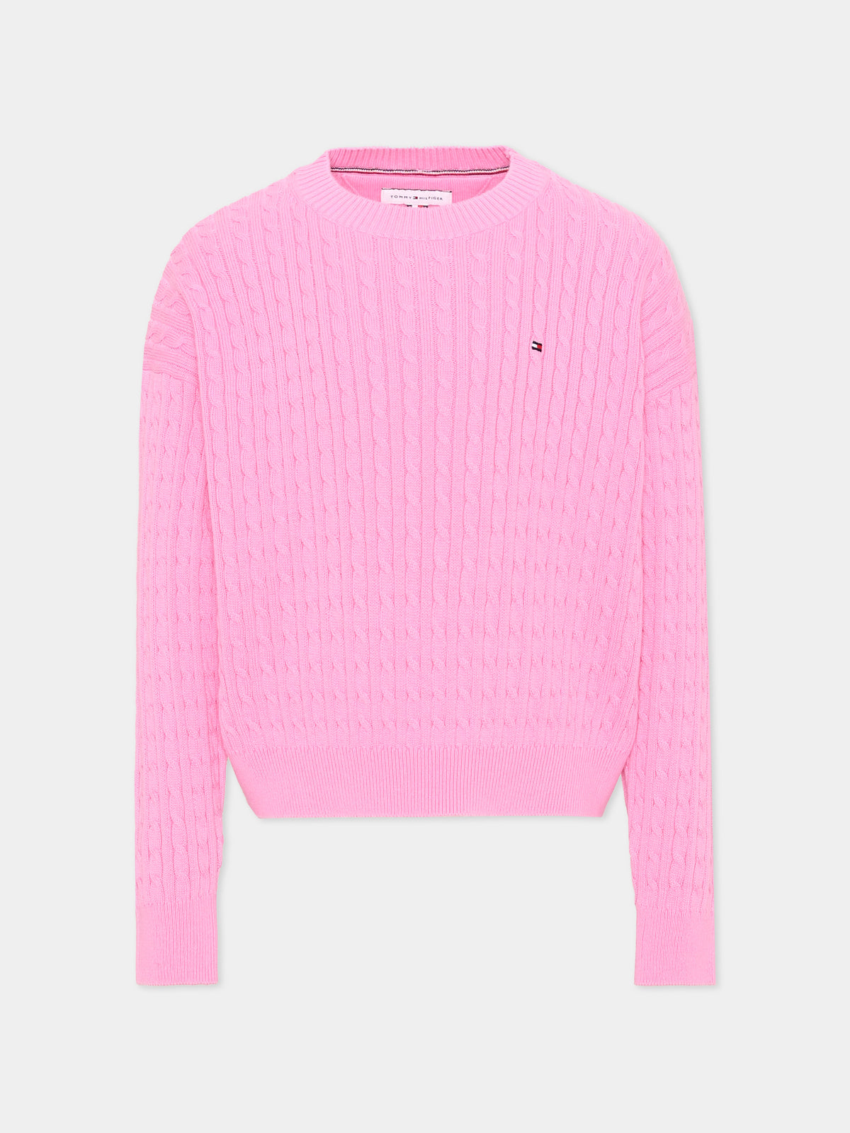Maglione rosa per bambina a trecce,Tommy Hilfiger Junior,KG0KG08848 TOU