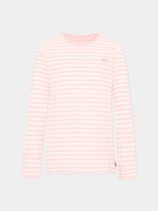 T-shirt a manica lunga rosa a righe per bambina,Levi's Kids,3ER405 A35