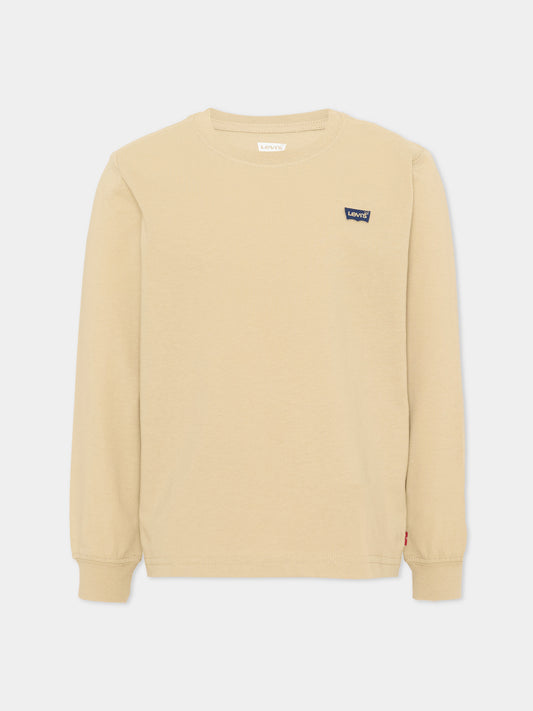 T-shirt a manica lunga beige con logo per bambino,Levi's Kids,9EC706 X5I
