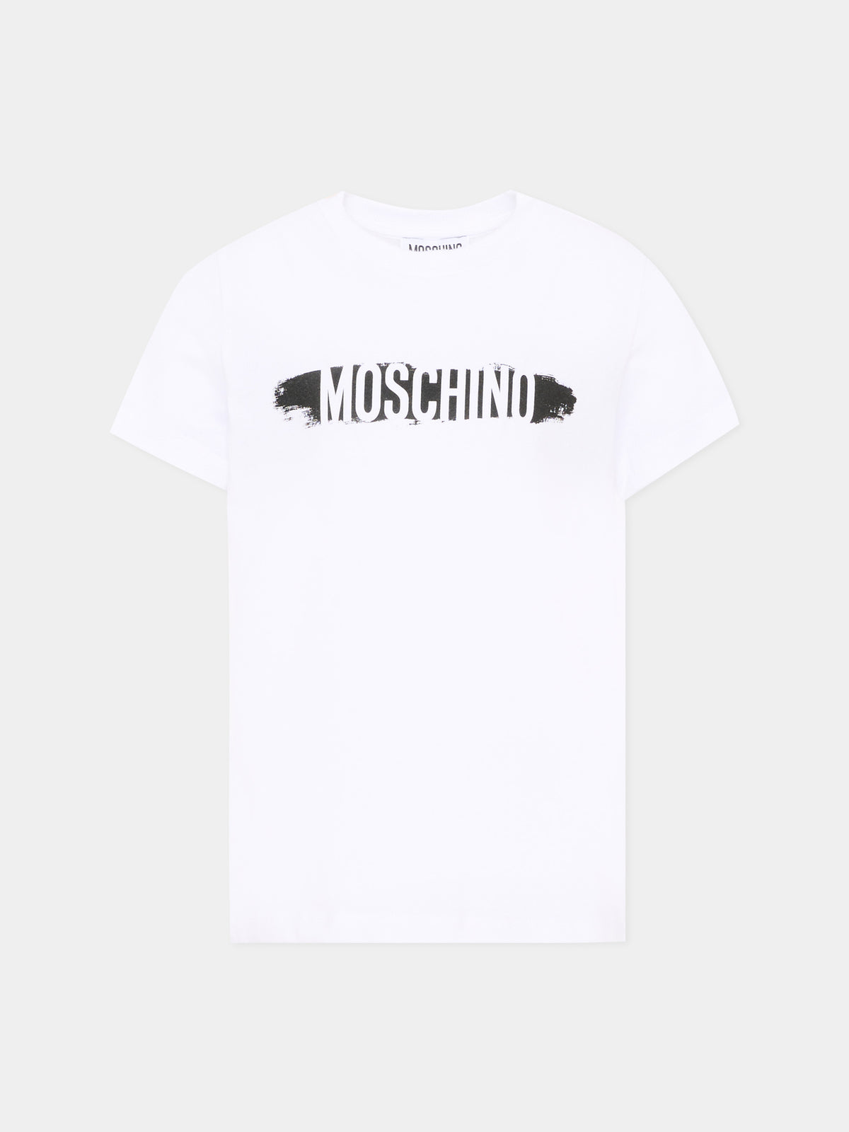 T-shirt a manica corta bianca con logo per bambino,Moschino Kids,H8M058 LAA10 10101