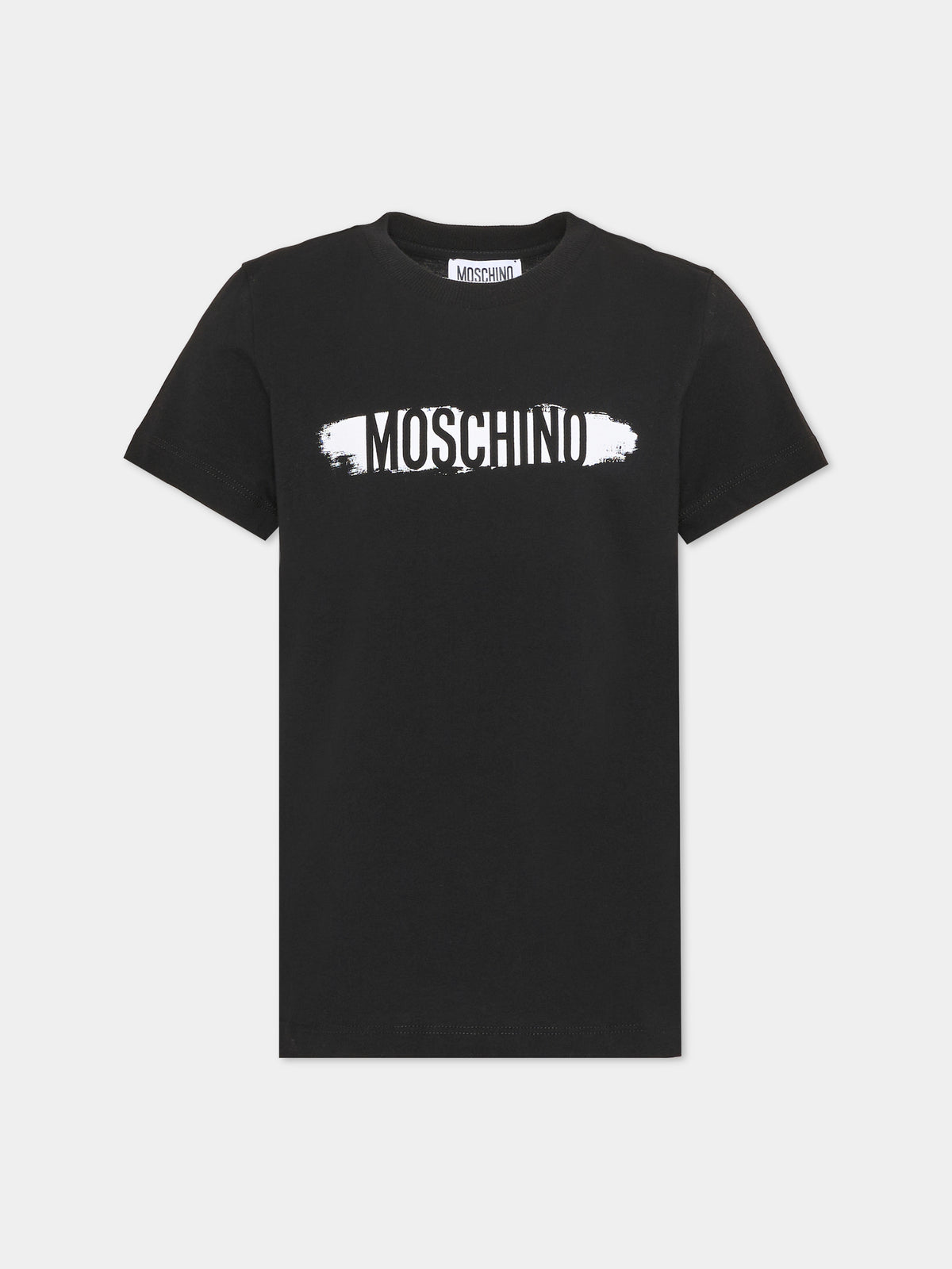T-shirt a manica corta nera con logo per bambina,Moschino Kids,H8M058 LAA10 60100
