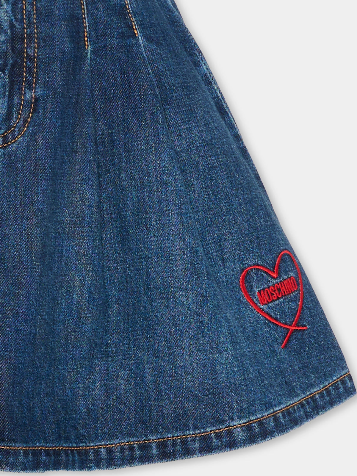 Gonna denim per bambina con ricamo,Moschino Kids,HDJ04B L0E49 41047