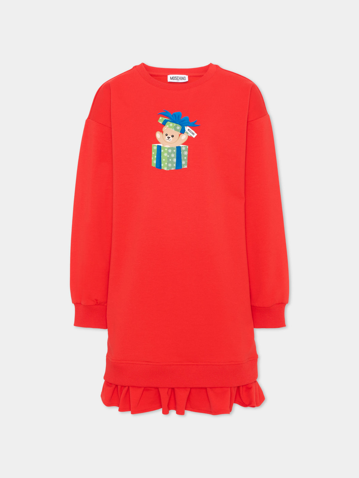 Vestito a manica lunga rosso Teddy Bear per bambina,Moschino Kids,HDV0I2 LDA63 50109