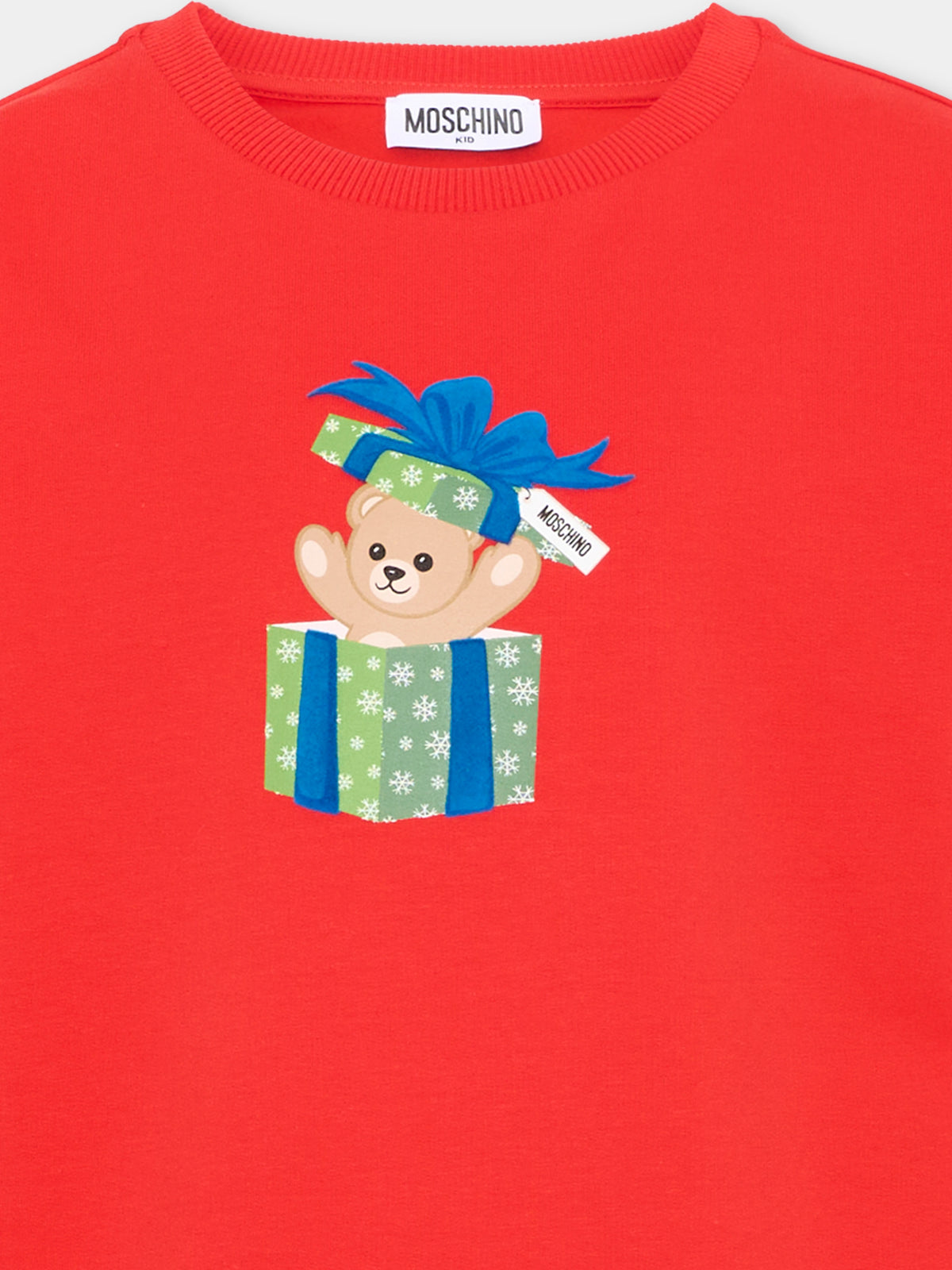 Vestito a manica lunga rosso Teddy Bear per bambina,Moschino Kids,HDV0I2 LDA63 50109