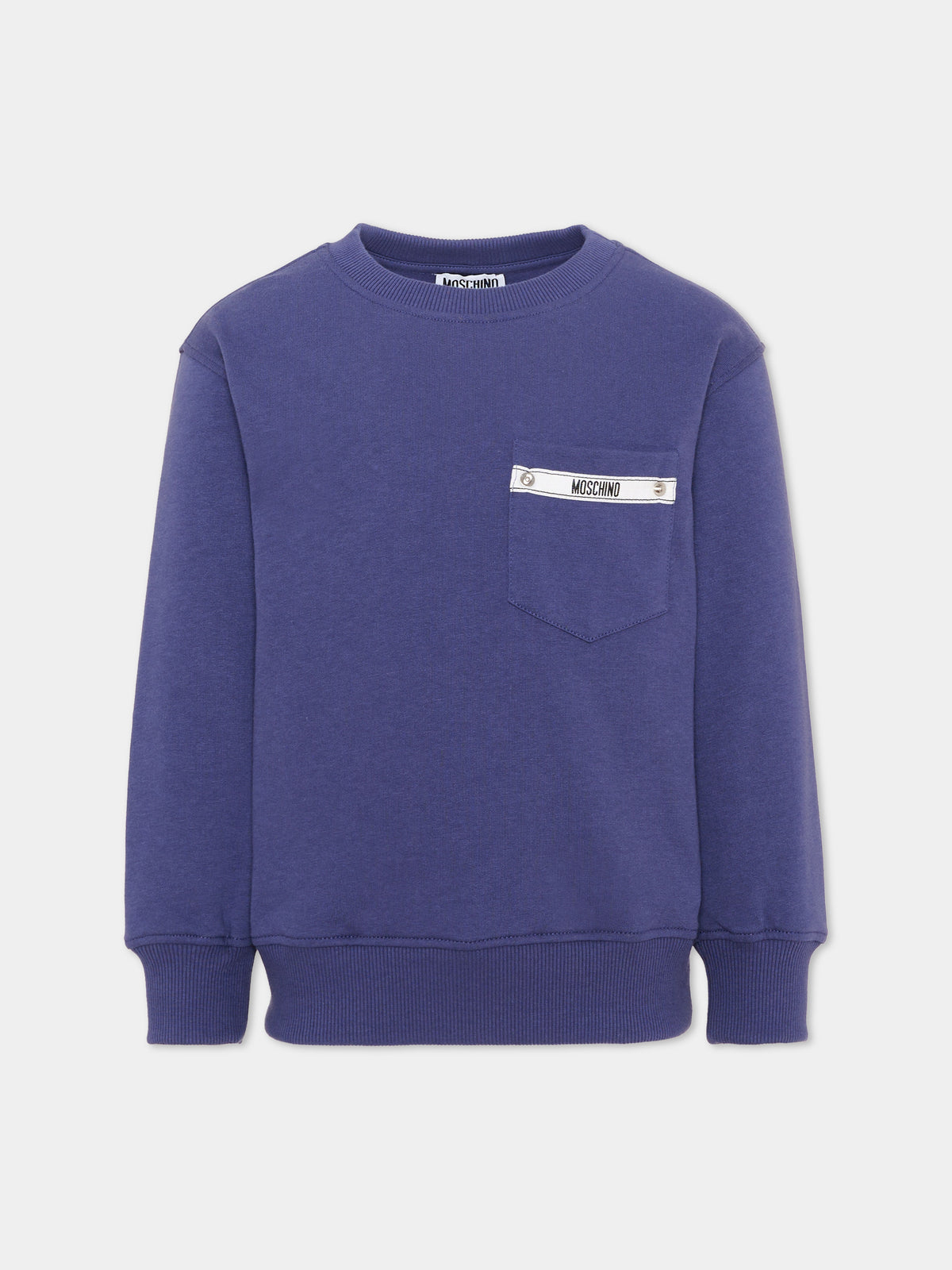 Felpa girocollo blu con taschino per bambini,Moschino Kids,HMF09P LCA92 41113