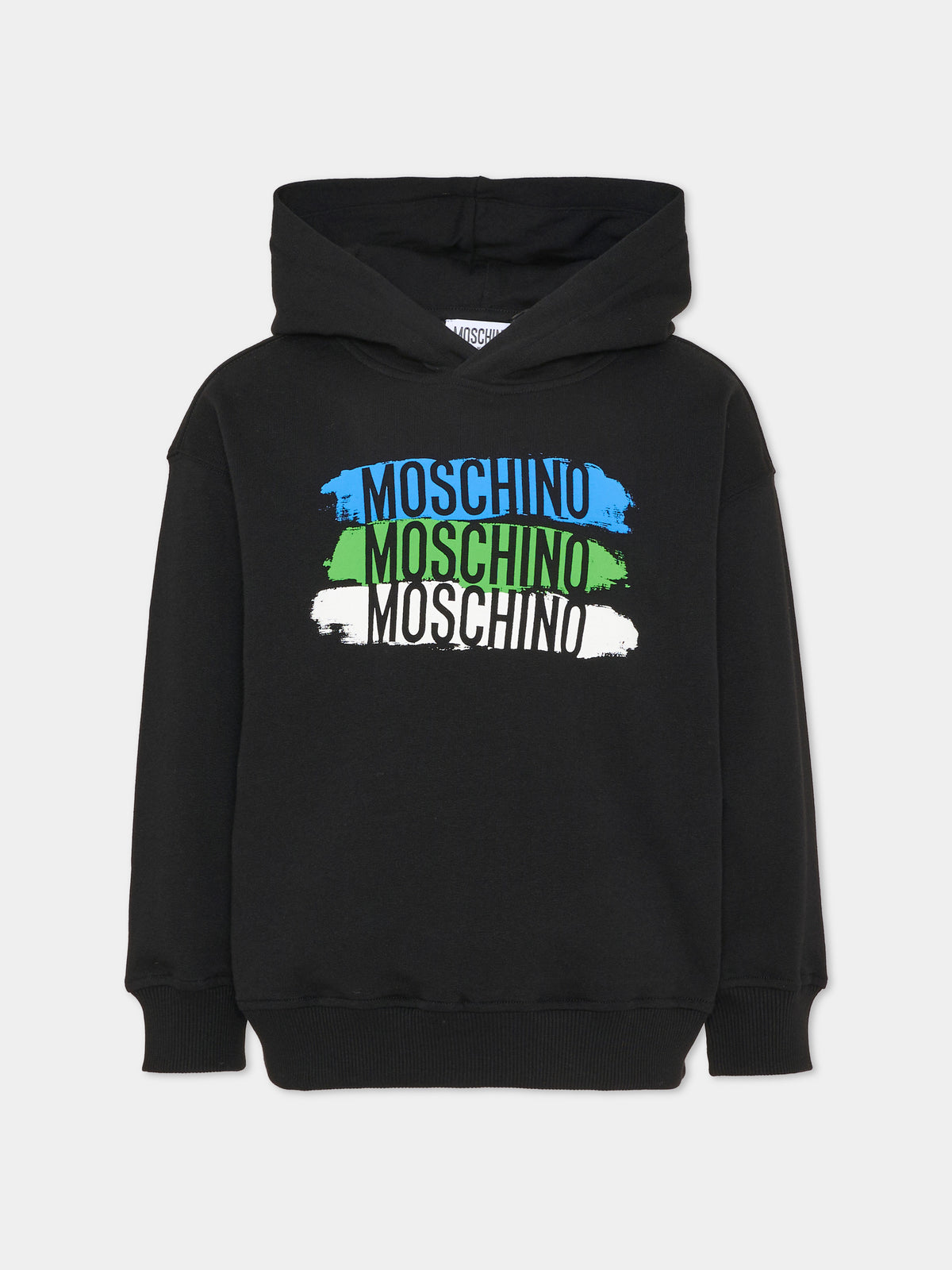 Felpa con cappuccio nera con logo per bambino,Moschino Kids,HUF0A5 LCA92 60100