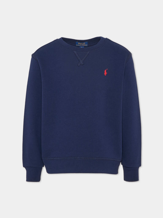 Felpa blu per bambino con cavallino,Ralph Lauren Kids,772102002