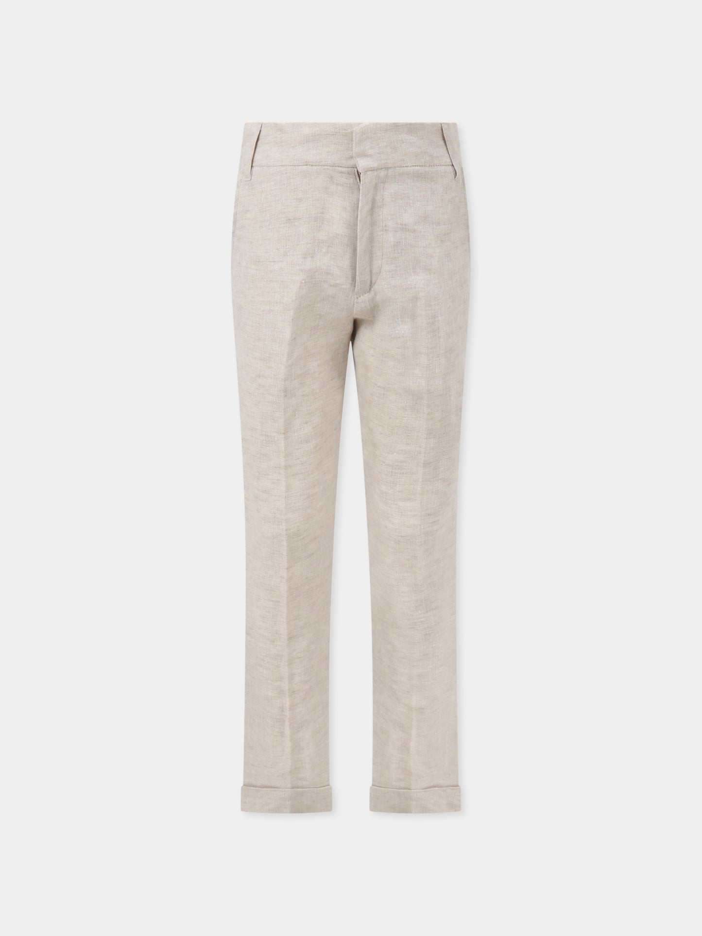 Pantaloni beige in lino per bambino,Fay Kids,5M6140 MC650