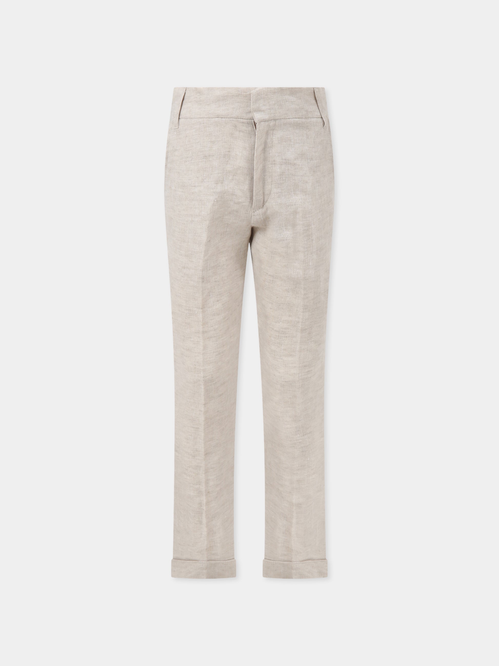 Pantaloni beige in lino per bambino,Fay Kids,5M6140 MC650