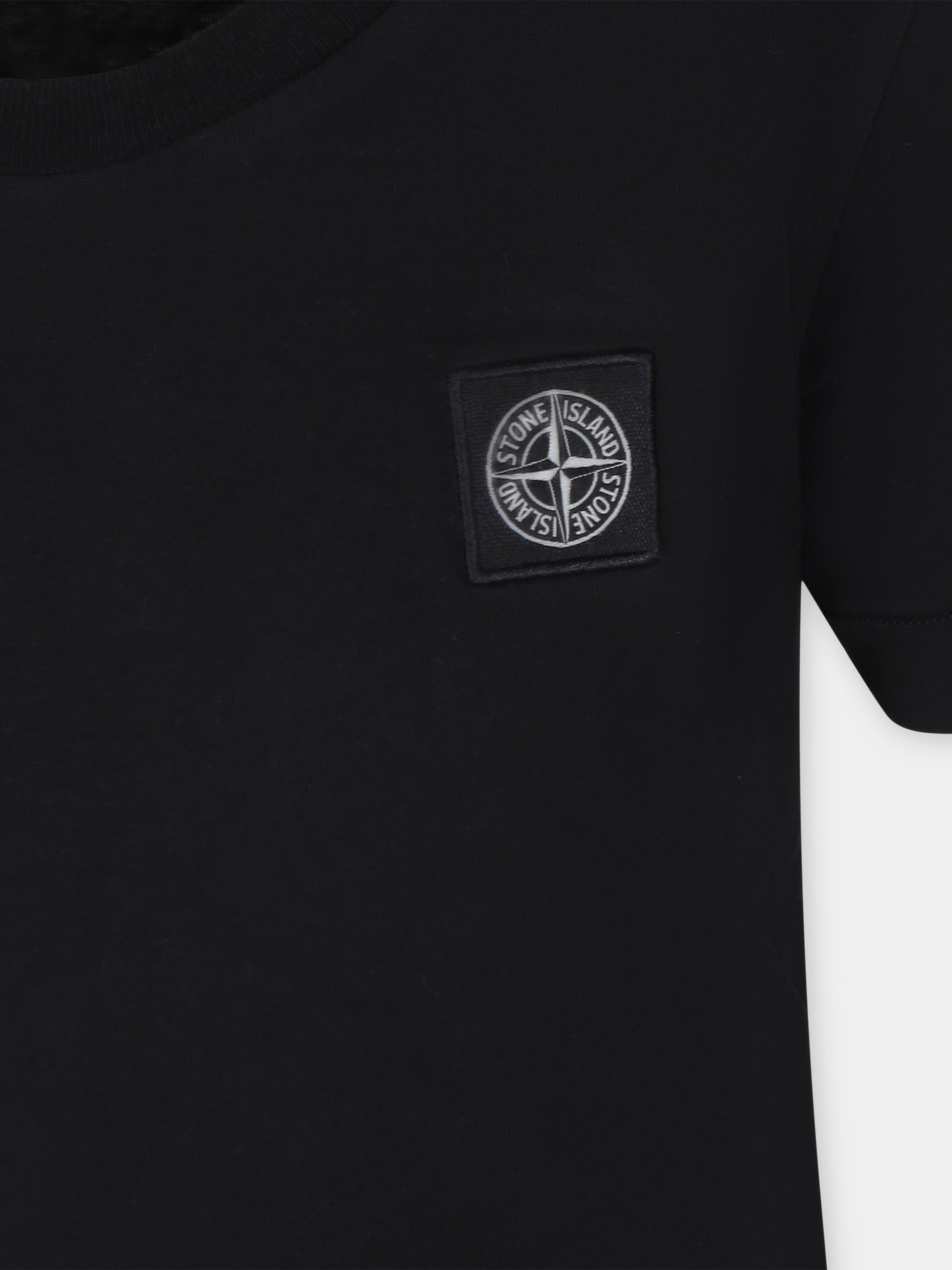 T-shirt nera per bambino con iconica bussola,Stone Island Junior,741620147.V0029