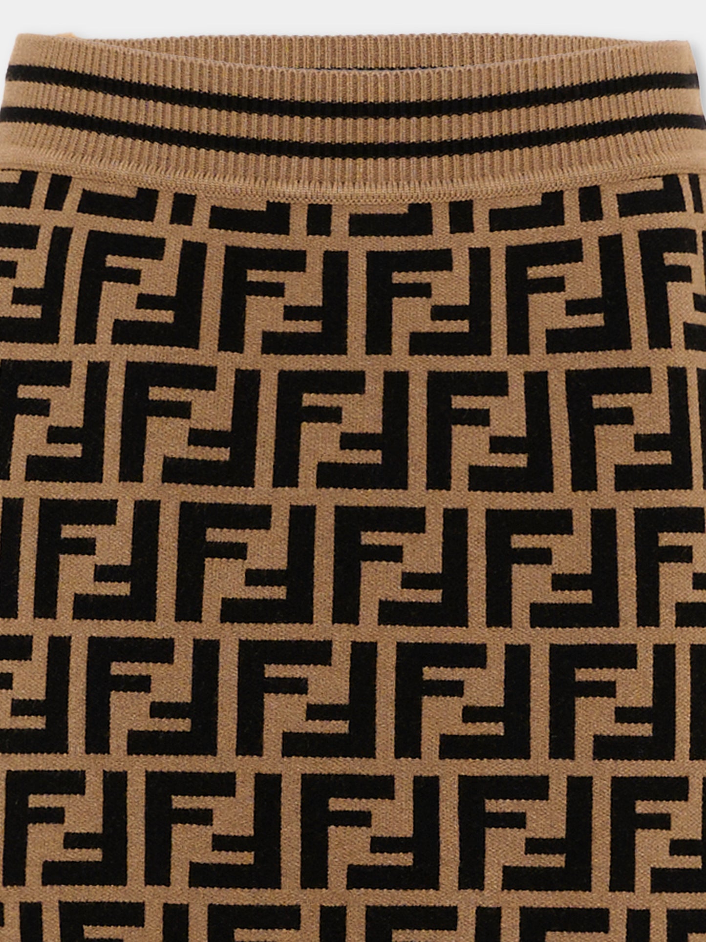 Gonna marrone per bambina  con monogramma FF,Fendi Kids,JFG070 AEYD F15B6