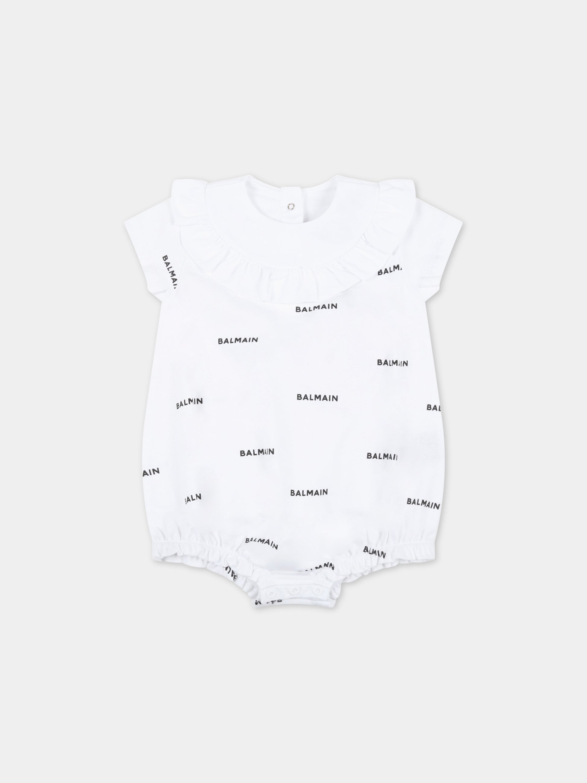 Pagliaccetto bianco per neonata con loghi neri,Balmain Kids,6Q8821 Z0199 100NE