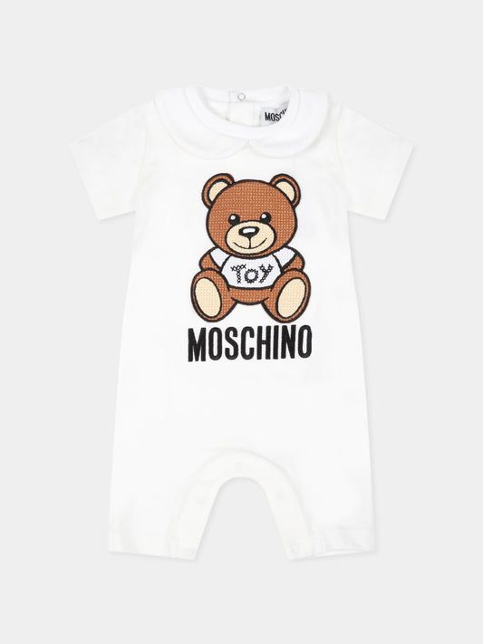 Pagliaccetto bianco per neonati on teddy bear,Moschino Kids,MMY023 LBA00 10101