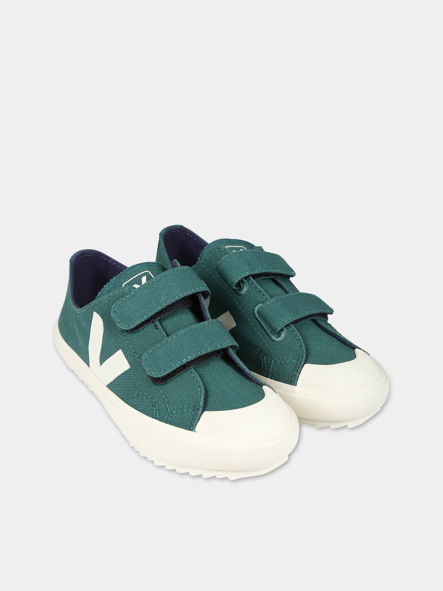 Sneakers verdi per bambini con logo avorio,Veja,OV0102836C POKER