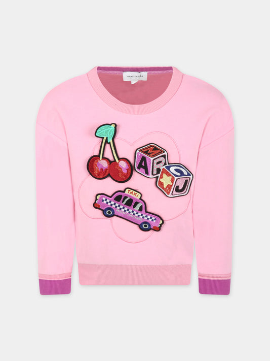 Felpa rosa per bambina con patch removibili,Little Marc Jacobs,W15635 465