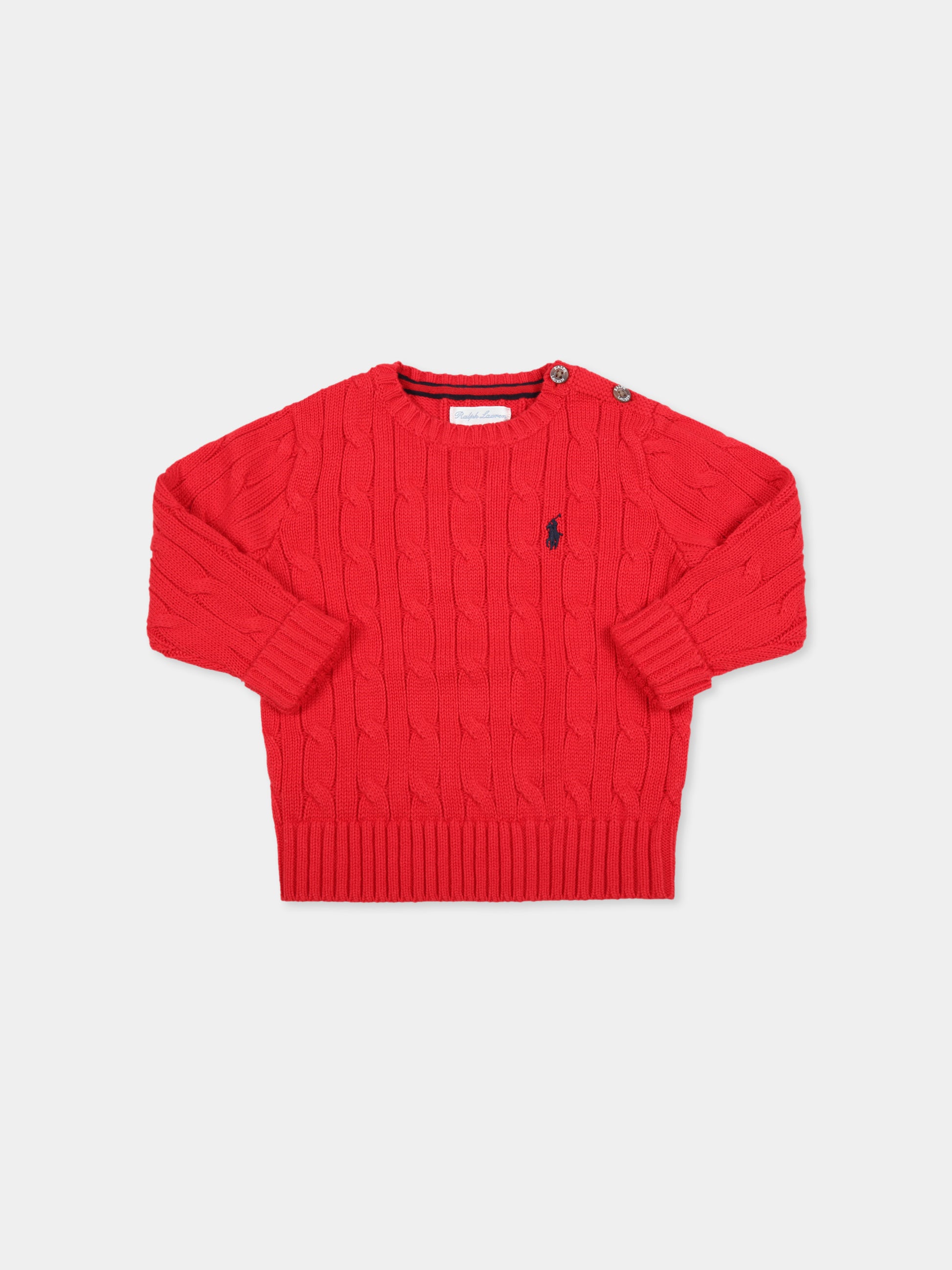 Maglione rosso per neonato con cavallino blu,Ralph Lauren Kids,702674042