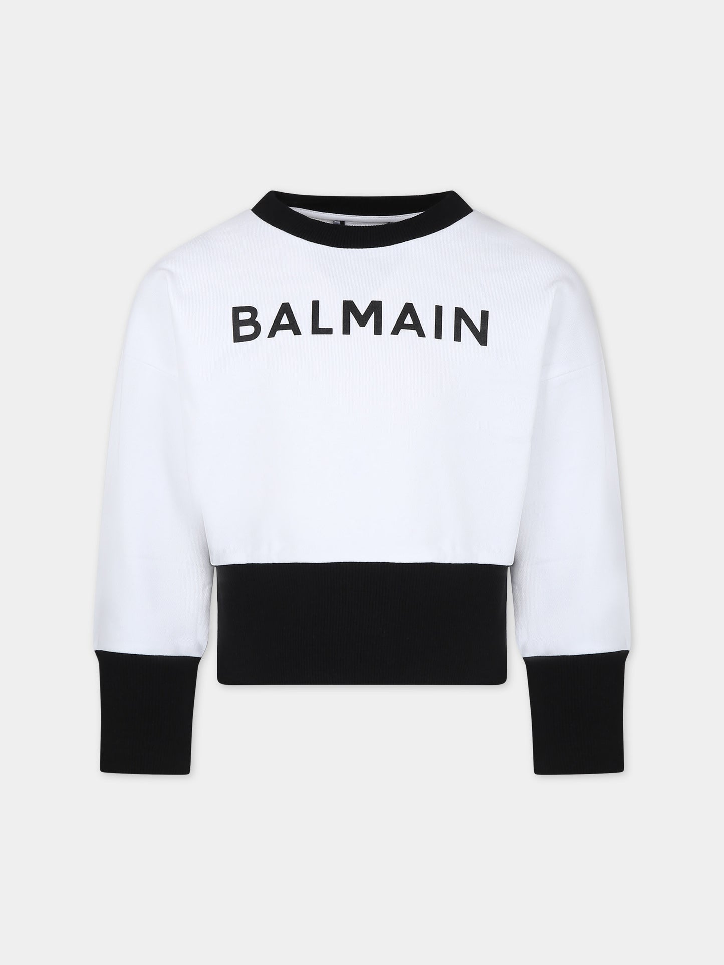 Felpa bianca per bambini con logo,Balmain Kids,6Q4130 F0015 100NE