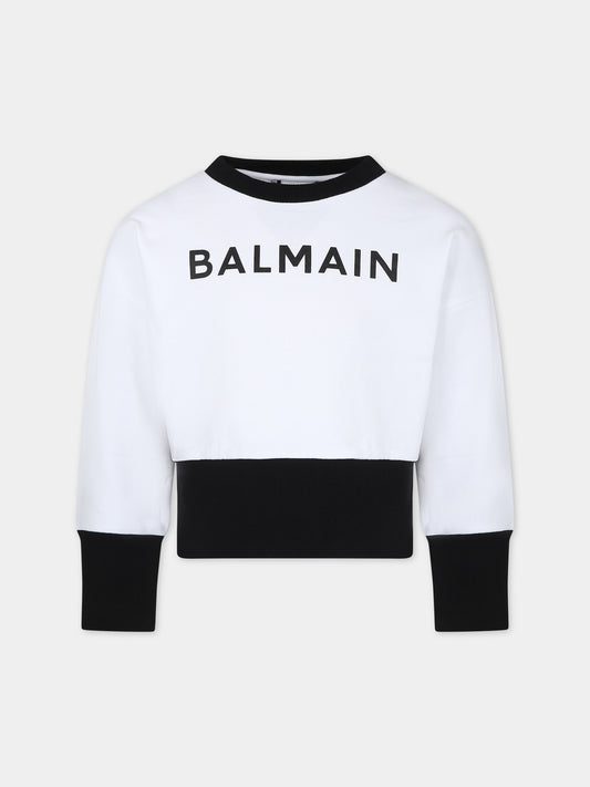 Felpa bianca per bambini con logo,Balmain Kids,6Q4130 F0015 100NE