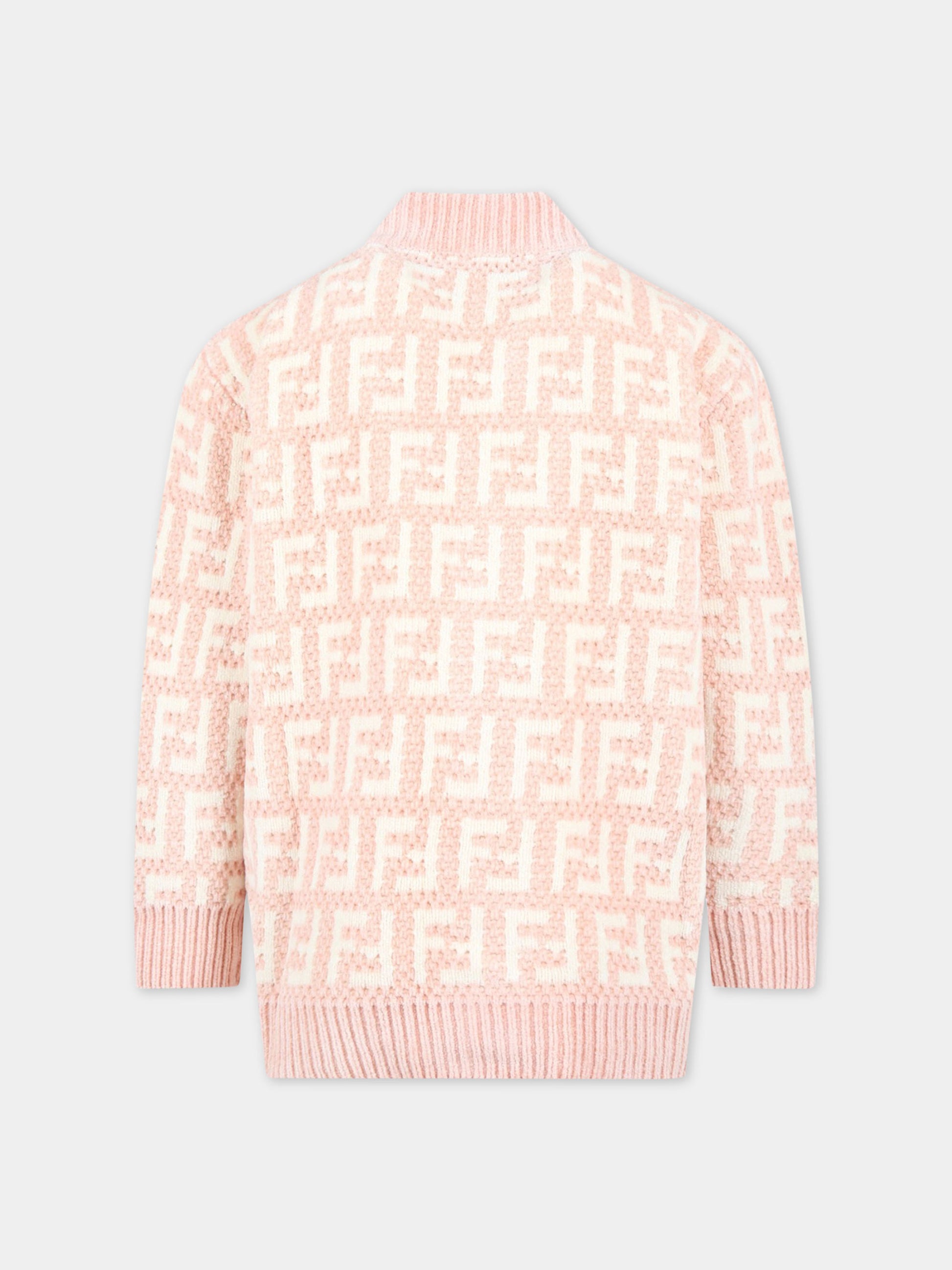 Cardigan rosa per bambina con FF bianche,Fendi Kids,JUG042 AMHA F1JDB
