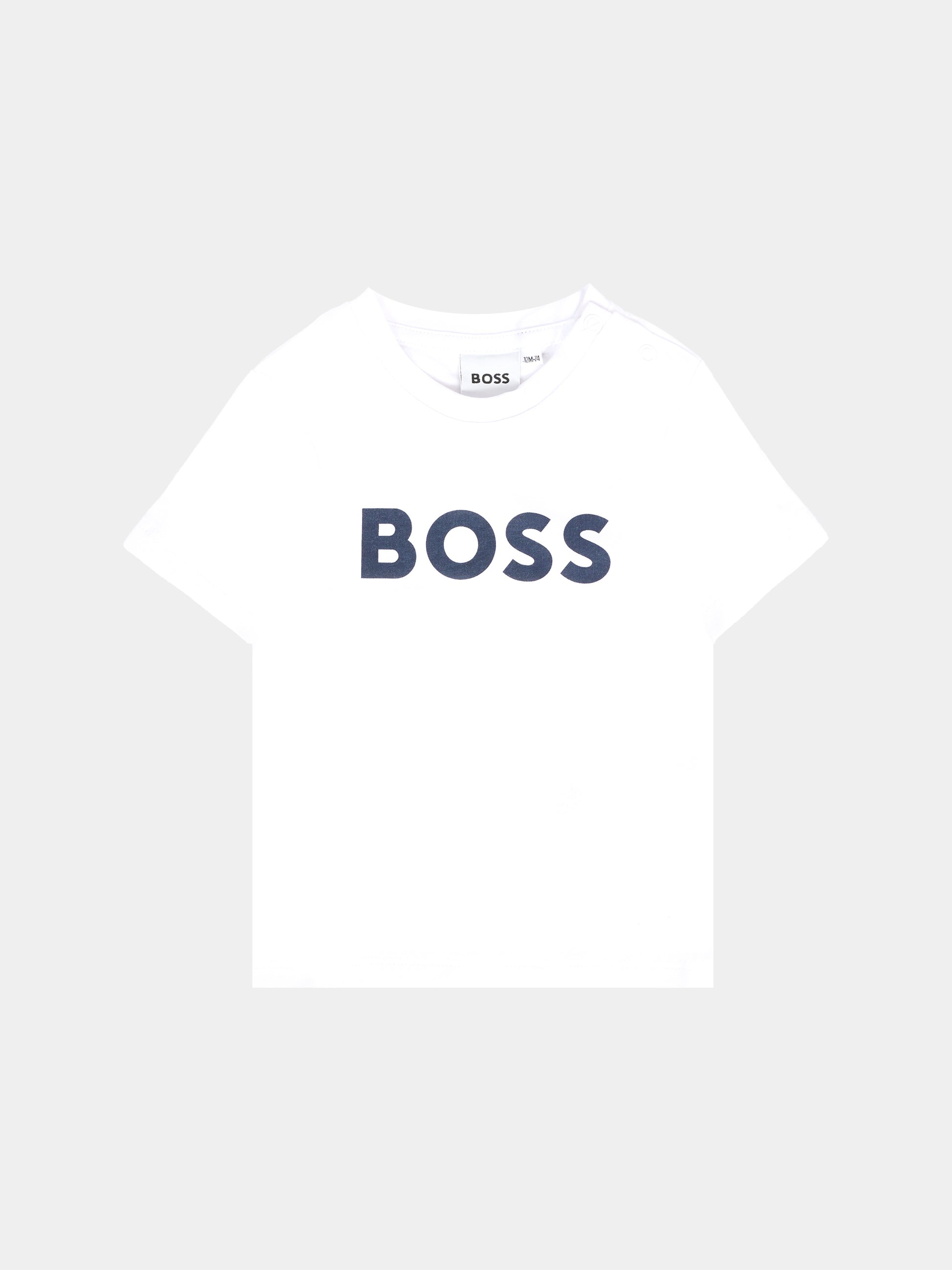 T-shirt bianca per neonato con logo blu,Boss,J05P12 10P