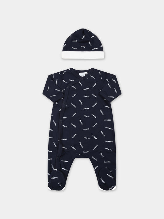 Set blu per neonato con loghi,Hugo Boss,J98377 849