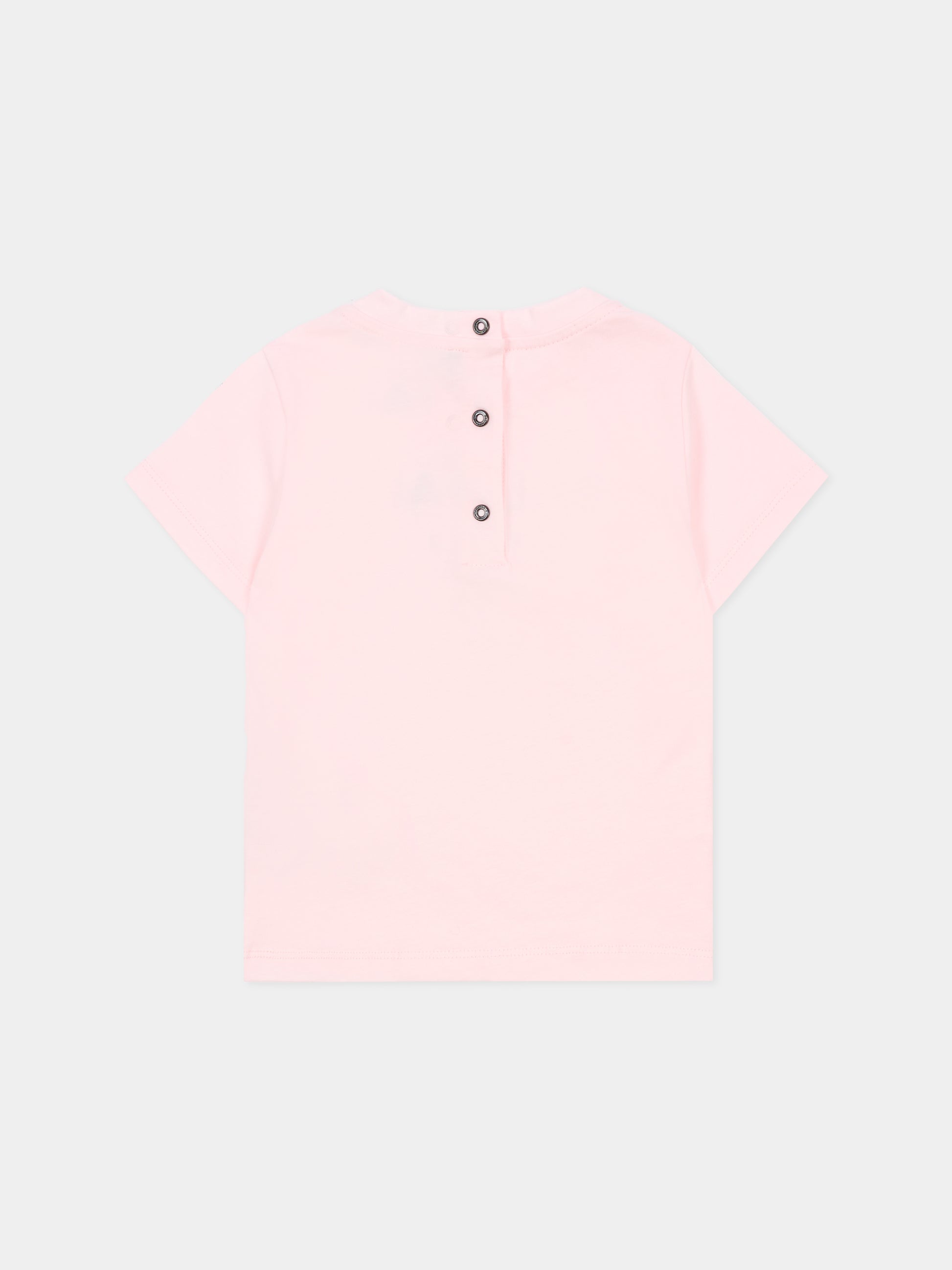 T-shirt rosa per neonata con loghi neri,Balmain Kids,6R8621 Z0112 539NE