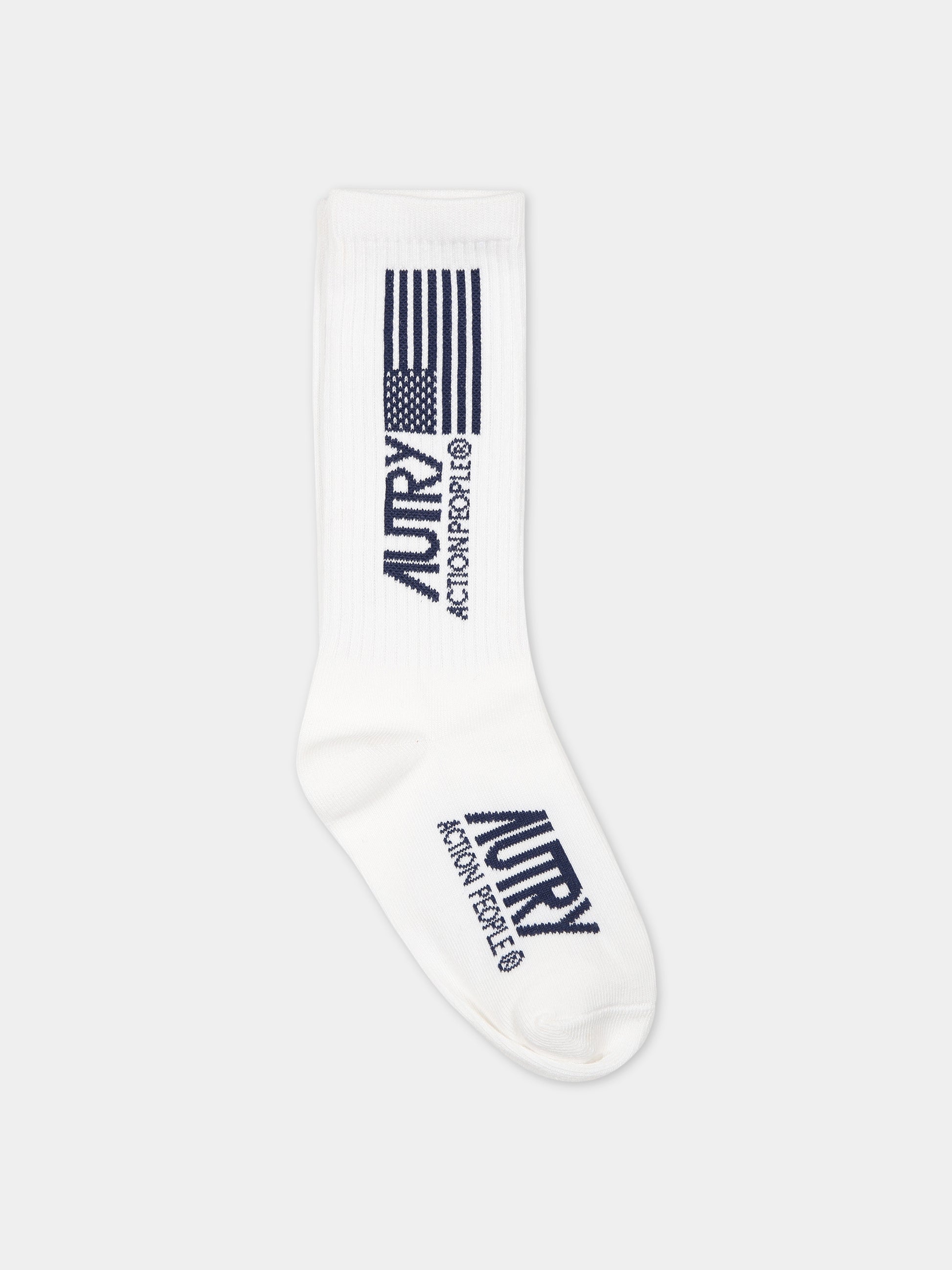 Calze bianche per bambini con logo blu,Autry,KOAK 01WB