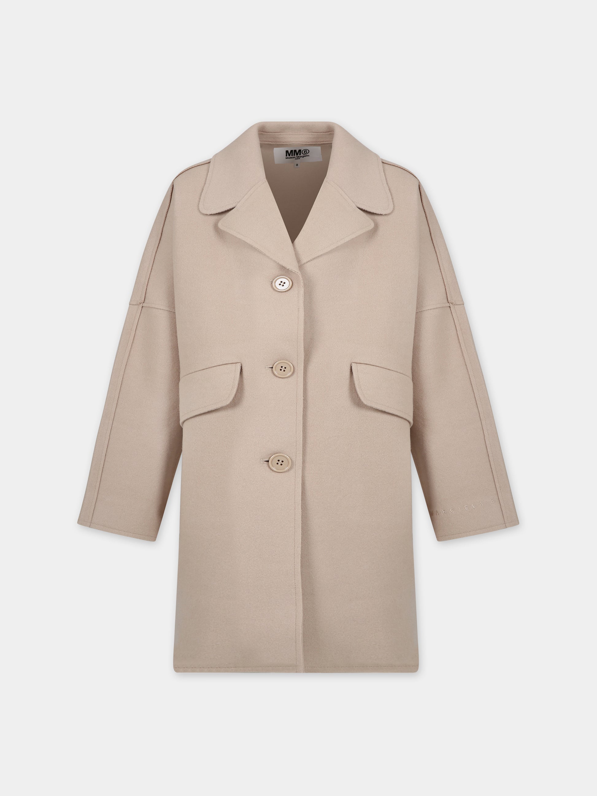 Cappotto beige per bambina con logo,Mm6 Maison Margiela,M60461 MM00X MM6J64U M6704