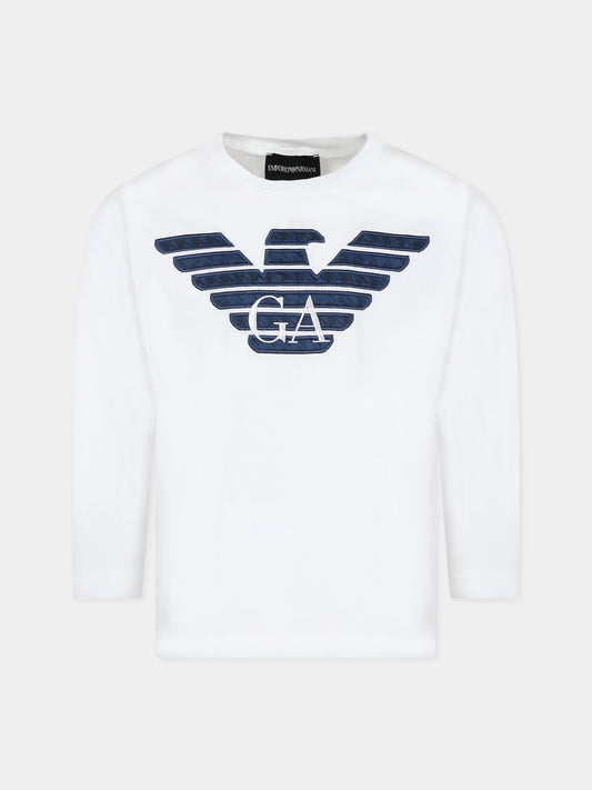 T-shirt bianca per bambino con aquilotto e logo,Armani Junior,6R4TJ3 1JPZZ 0121