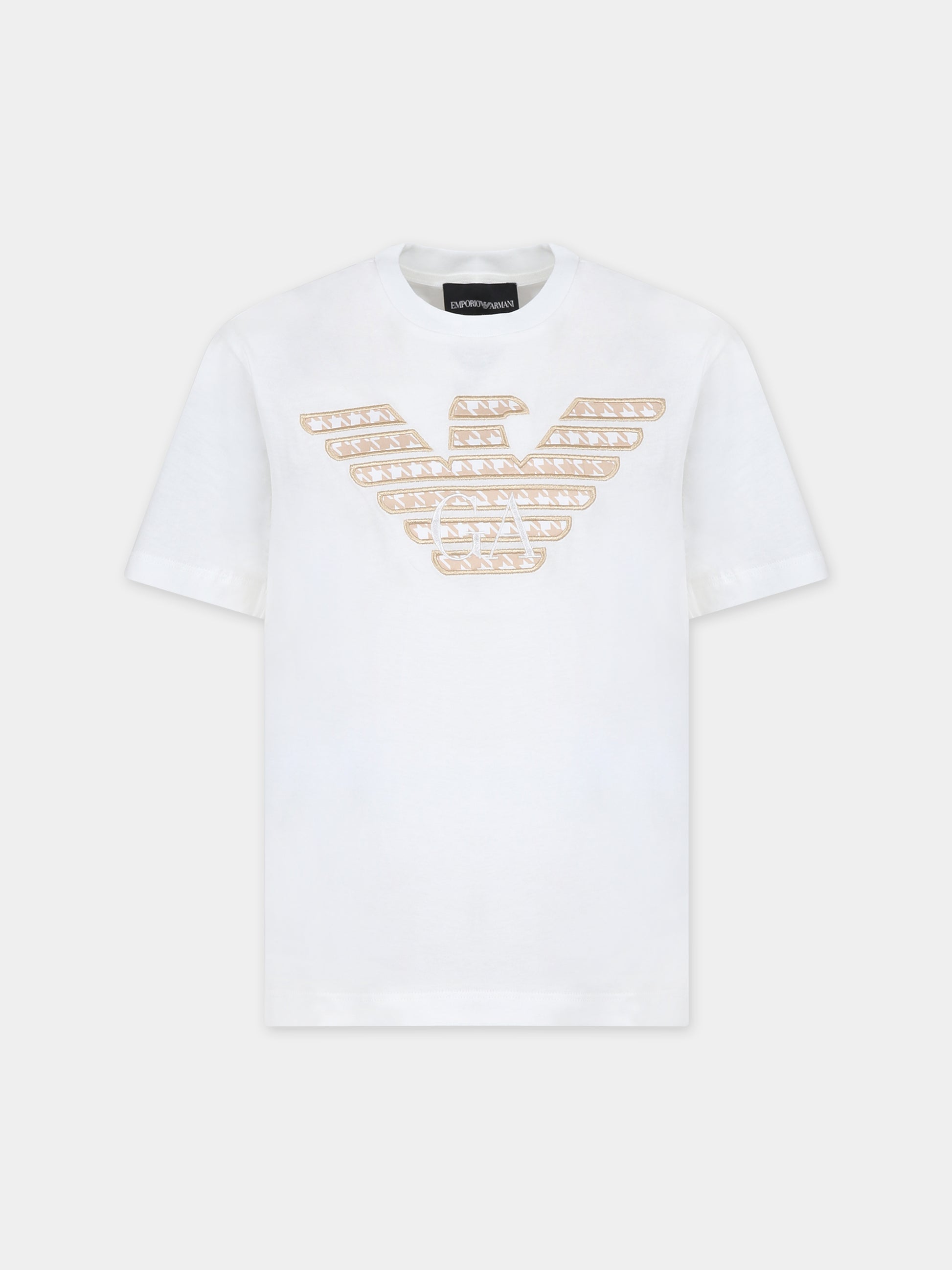 T-shirt bianca per bambino con aquilotto e logo,Armani Junior,6R4TJU 1JPZZ 0122