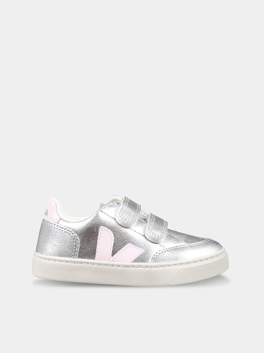 Sneakers argento per bambina con logo,Veja,XV0503416C