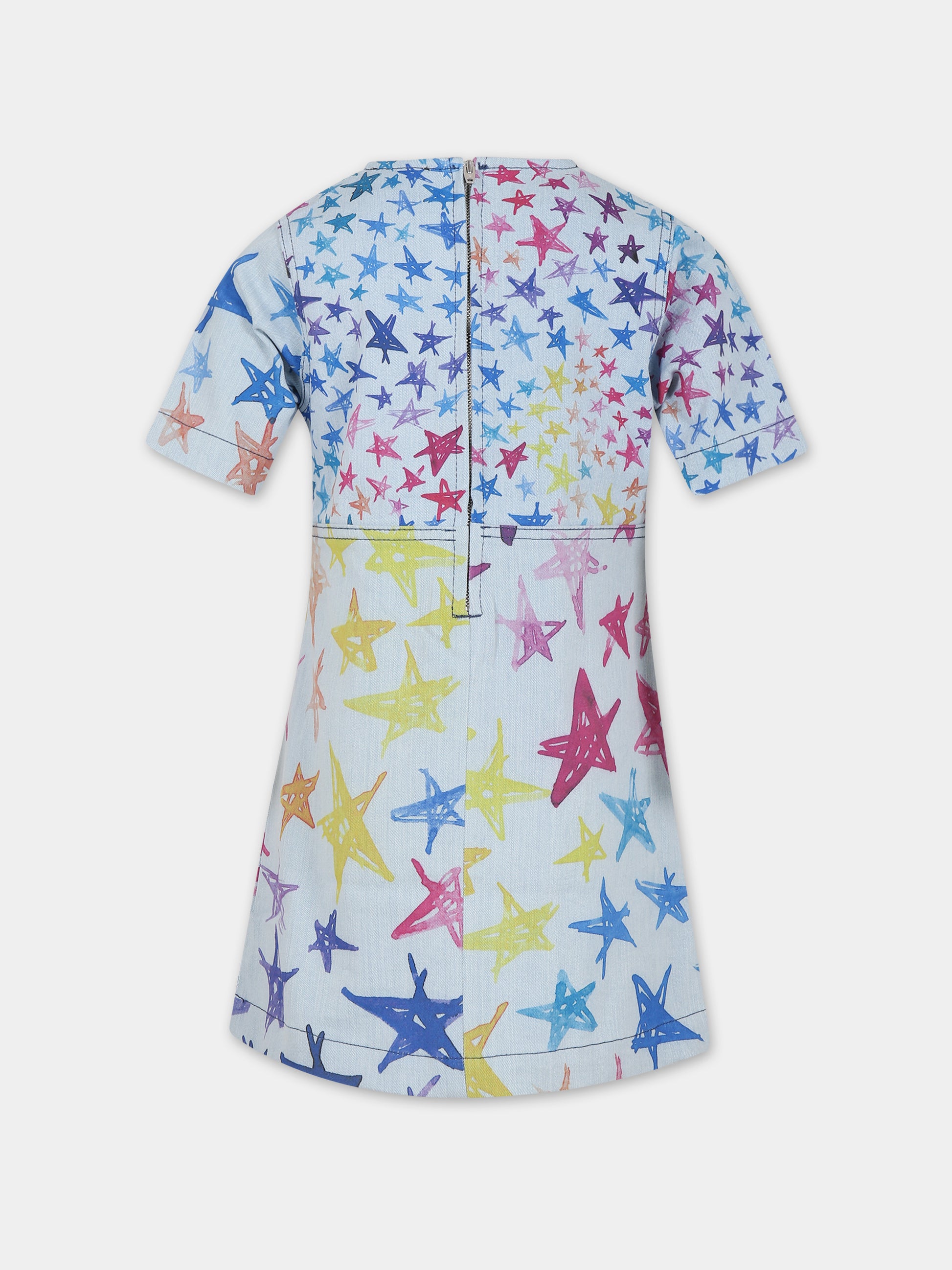 Vestito celeste per bambina con stampa stelle,Stella Mccartney Kids,TT1F51 Z1341 999MC