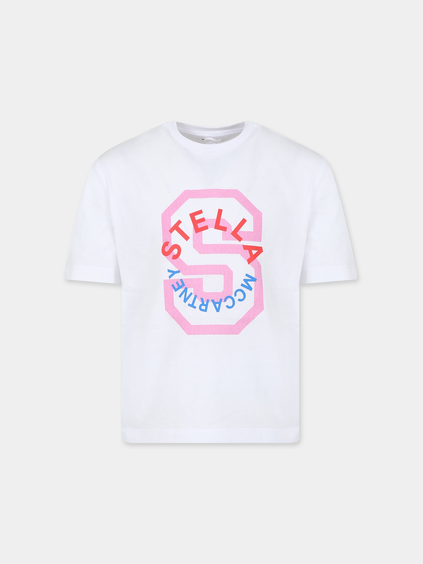 T-shirt bianca per bambina con stampa logo multicolor,Stella Mccartney Kids,TT8A41 Z0434 100