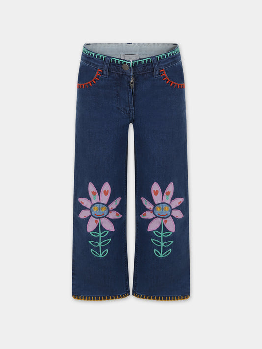 Jeans blu per bambina con fiori,Stella Mccartney Kids,TT6C60 Z0153 618