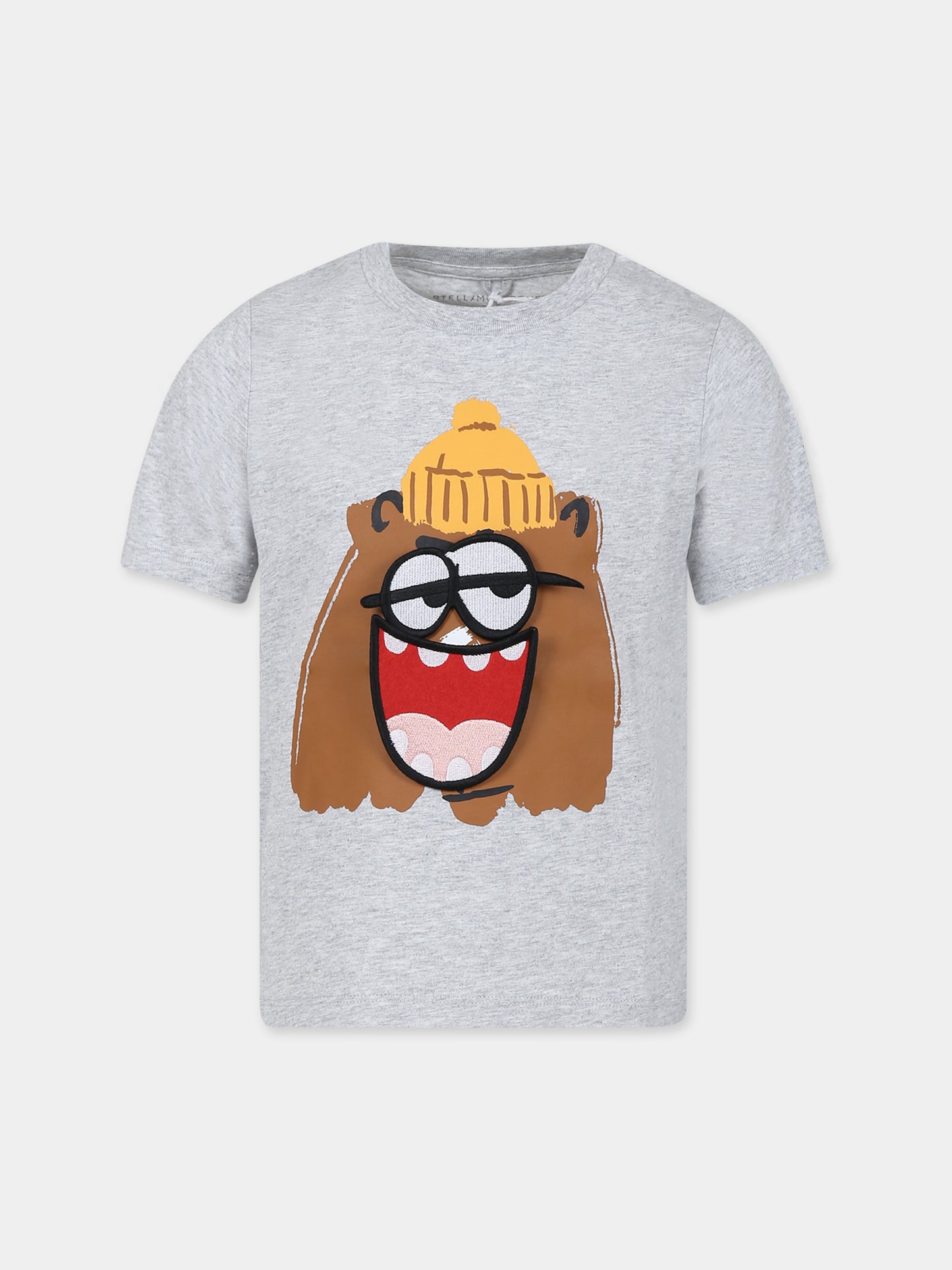 T-shirt grigia per bambino con stampa orso,Stella Mccartney Kids,TT8Q01 Z0434 905