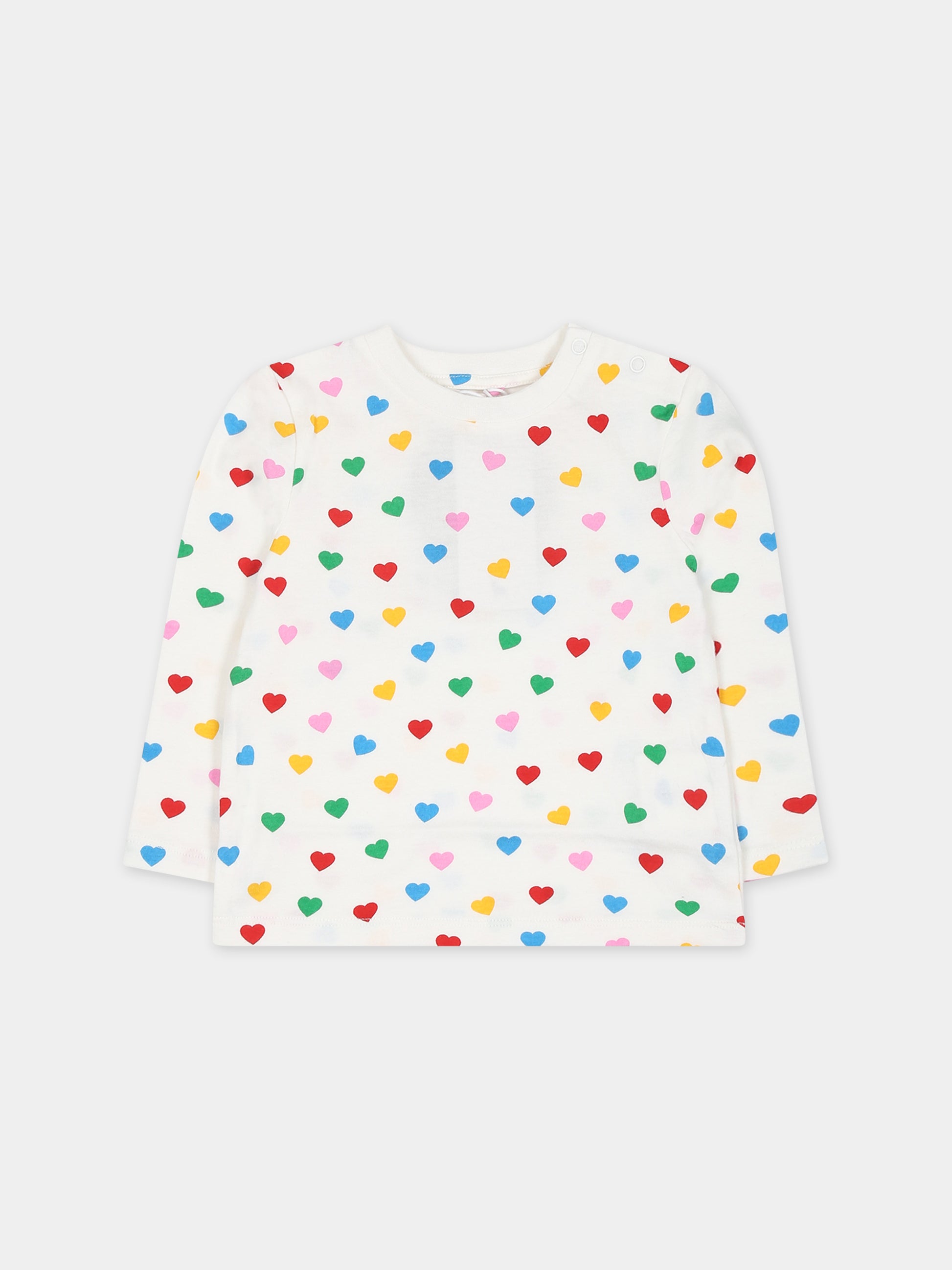 T-shirt bianca per neonata con stampa cuori,Stella Mccartney Kids,TT8000 Z1344 101MC