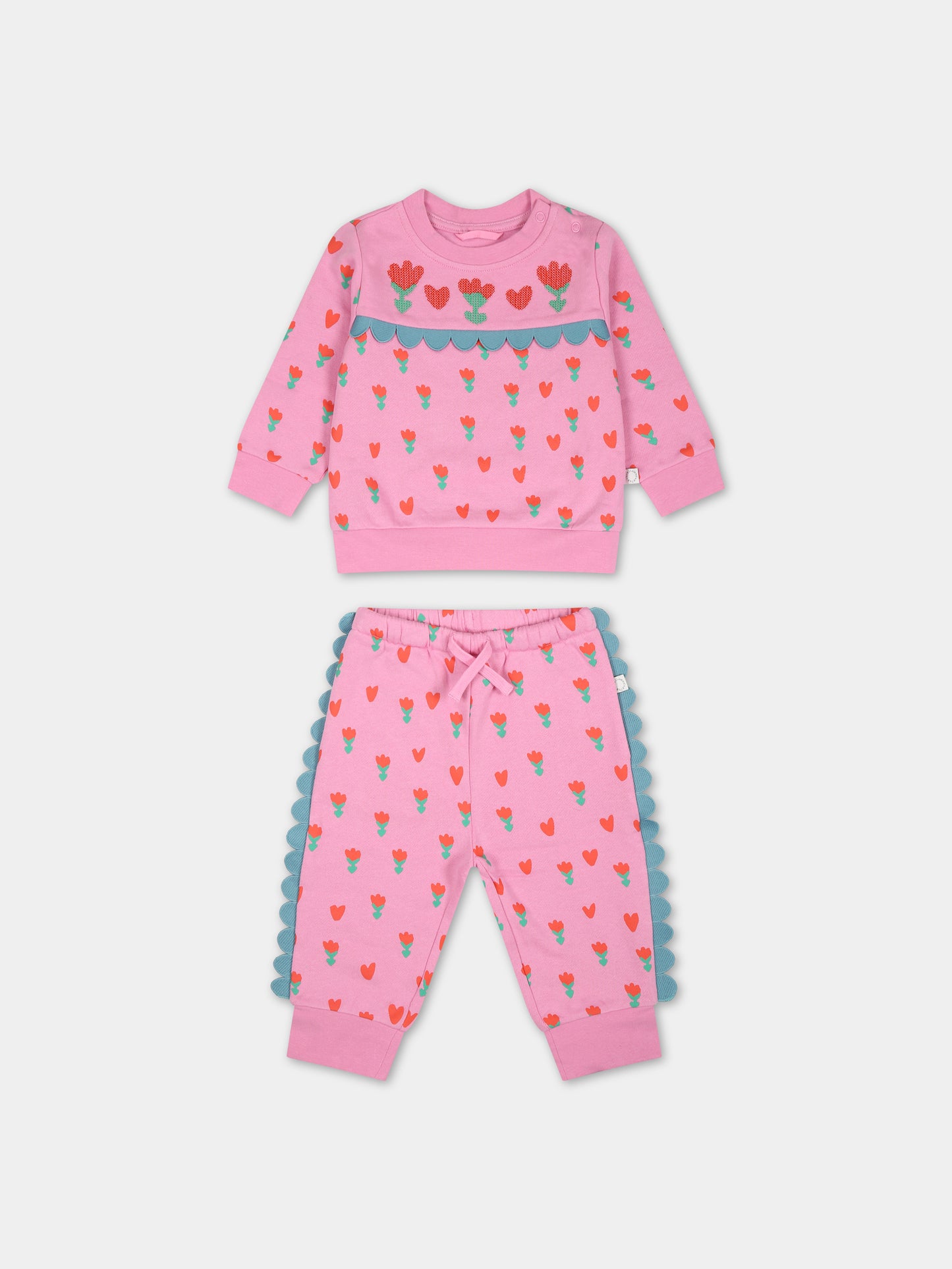 Completo rosa per neonata con papaveri e cuori,Stella Mccartney Kids,TT3030 Z1269 547MC