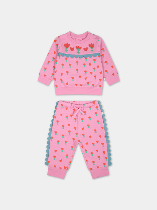 Completo rosa per neonata con papaveri e cuori,Stella Mccartney Kids,TT3030 Z1269 547MC