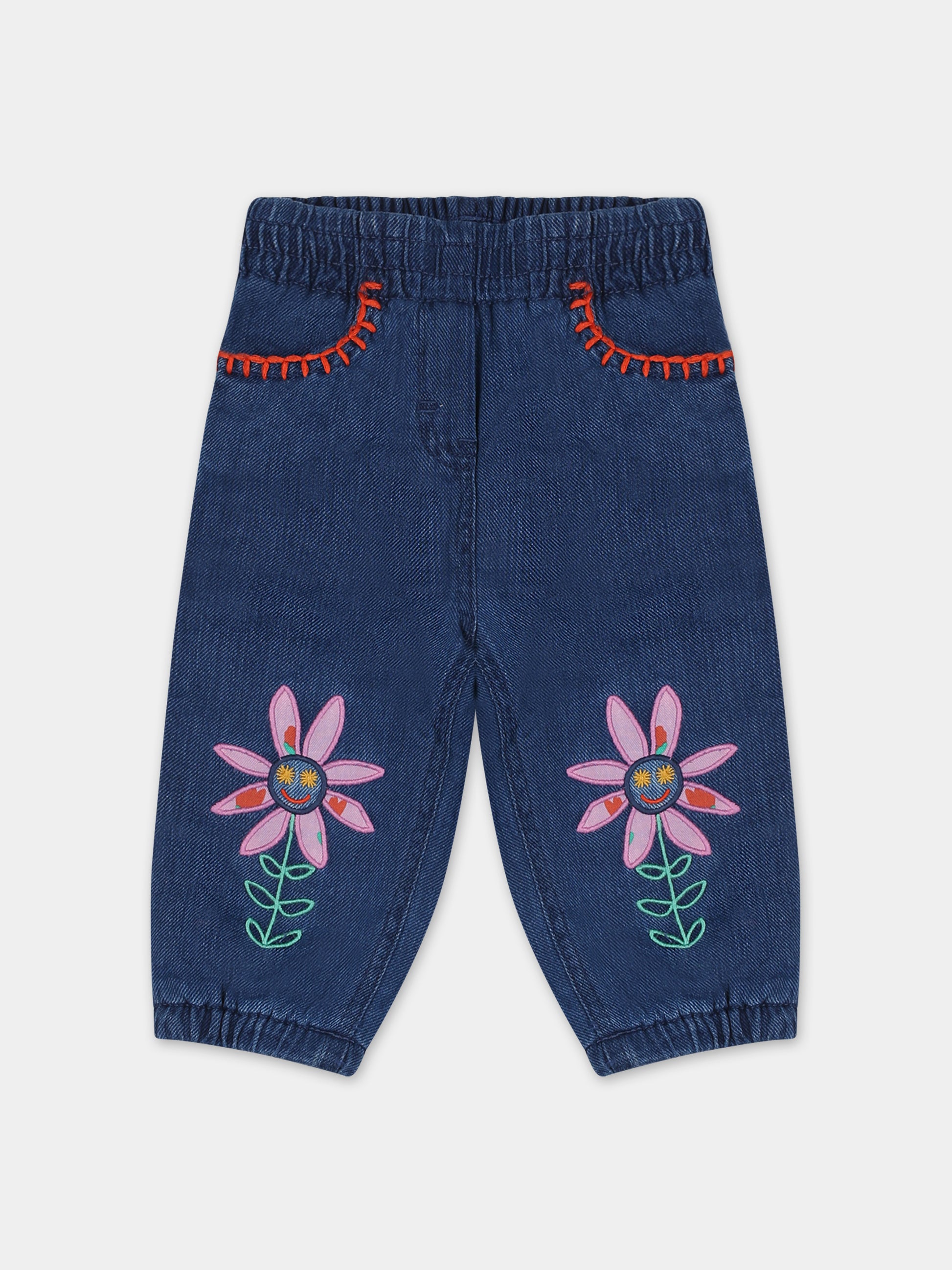 Jeans blu per neonata con fiori,Stella Mccartney Kids,TT6040 Z1267 618